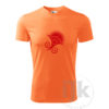 Detské svetlé neónovo oranžové tričko s potlačou, s červnou hladkou fóliou, s folklórnym motívom z Vajnor a s krátkym rukávom.
