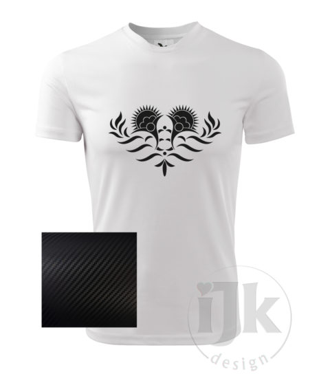 Pánske biele tričko s potlačou, s čiernou carbon fóliou, s folklórnym motívom z Vajnor a s krátkym rukávom.