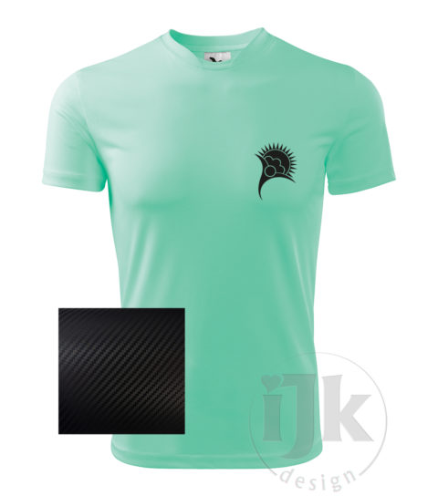 Pánske mentolové tričko s potlačou, s čiernou carbon fóliou, s folklórnym motívom z Vajnor a s krátkym rukávom.