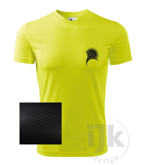 Pánske neónovo žlté tričko s potlačou, s čiernou carbon fóliou, s folklórnym motívom z Vajnor a s krátkym rukávom.
