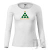 Dámske biele tričko s potlačou, so zelenou zamatovou a zlatou glitrovou fóliou, s autorským zimným, vianočným vzorom, motívom je originálne stvárnený vianočný stromček a s dlhým rukávom.