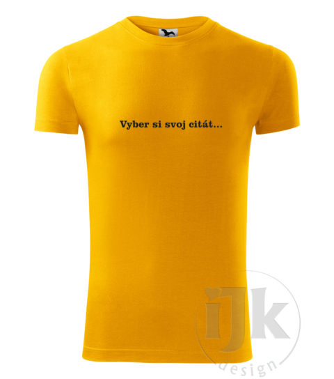 Pánske žlté tričko s potlačou, s čiernou hladkou fóliou, s náboženským vzorom, motívom je citát zo Svätého písma podľa vlastného výberu a s krátkym rukávom.