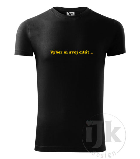 Pánske čierne tričko s potlačou, so žltou hladkou fóliou, s náboženským vzorom, motívom je citát zo Svätého písma podľa vlastného výberu a s krátkym rukávom.