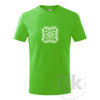 Detské tričko farba zelené jablko s potlačou, s bielou hladkou fóliou, s folklórnym motívom z Detvy, s ľudovým vzorom z Detvy a s krátkym rukávom.