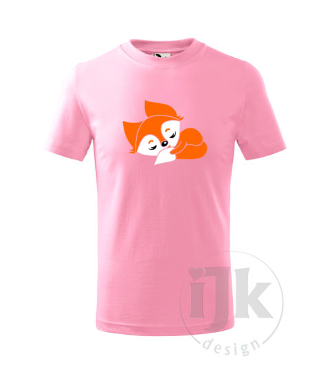 Detské bledoružové tričko s potlačou, s bielou a oranžovou hladkou fóliou, s detským motívom malej líšky, so zvieracím vzorom a s krátkym rukávom.