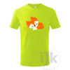 Detské limetkové tričko s potlačou, s bielou a oranžovou hladkou fóliou, s detským motívom malej líšky, so zvieracím vzorom a s krátkym rukávom.
