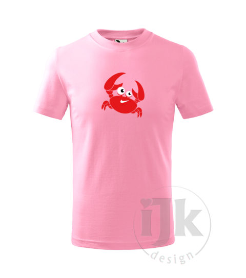 Detské bledoružové tričko s potlačou, s červenou, čiernou a bielou hladkou fóliou, s motívom červeného morského kraba, so zvieracím vzorom - krab a s krátkym rukávom.