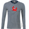 Pánske pasikavé modrobiele bavlnené tričko s potlačou, s červenou, čiernou a bielou hladkou fóliou, s motívom červeného morského kraba, so zvieracím vzorom - krab a s dlhým rukávom.