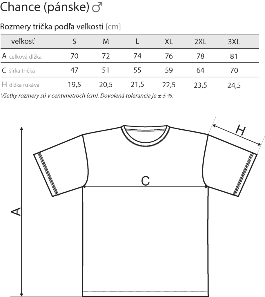 Rozmery veľkostí pánskeho trička Chance.